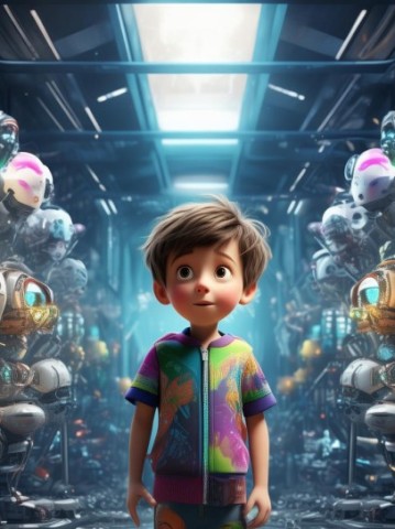 男孩 Robot组合，探索机器人世界